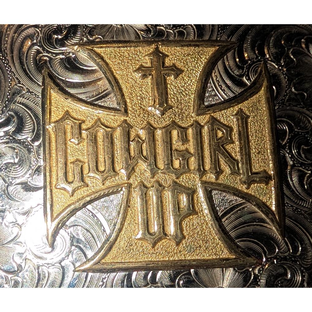 Montana Silversmiths Cowgirl Up Cross Belt Buckle Two-tone Western Engraved - Picture 4 of 8